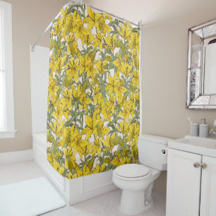 Pattern with yellow lily shower curtain