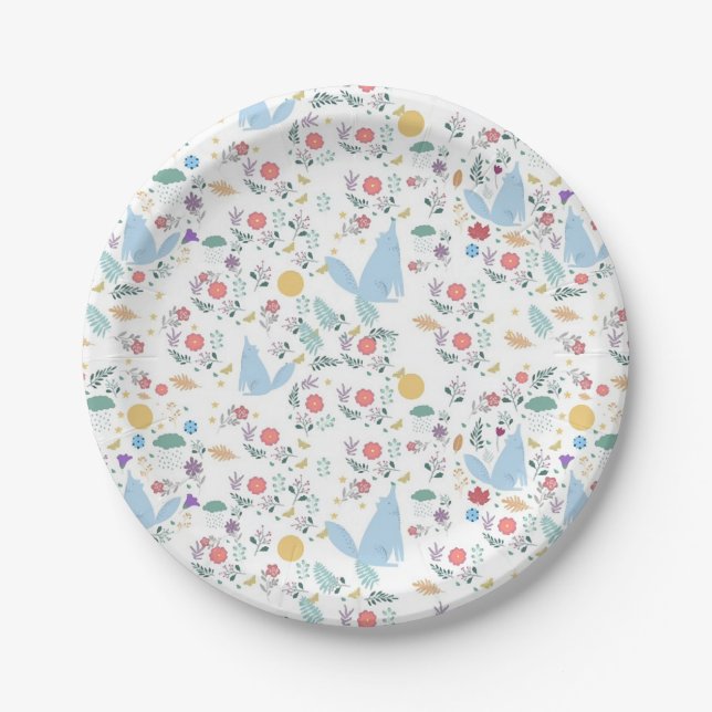 pattern wolf cartoon design paper plate (Front)