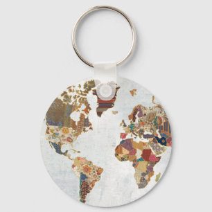 Pattern World Map Key Ring