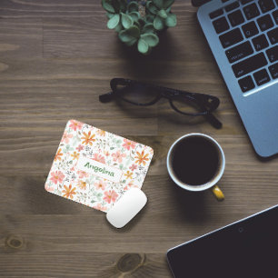 Pattern yellow pink watercolor botanical mouse pad