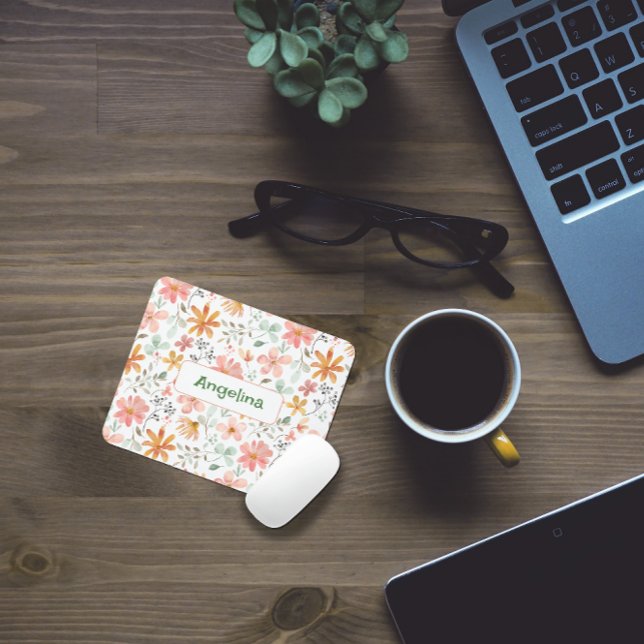 Pattern yellow pink watercolor botanical mouse pad (Creator Uploaded)