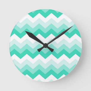 Pattern zigzags (turquoise, blank and green) round clock