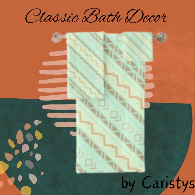 Patterned Aztec Blue, Teal, Linen Bath Towel Set (Creator Uploaded)