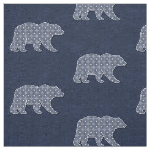Patterned Bear in Navy Blue Woodland Theme Fabric