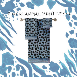 Patterned Black and Blue Bath Towel Set