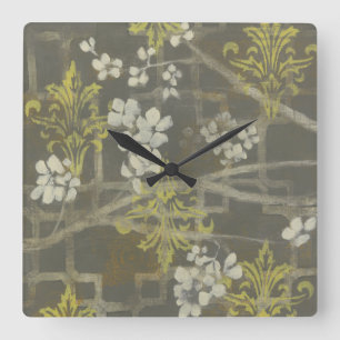 Patterned Blossom Branch I Square Wall Clock