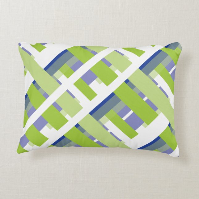 Patterned Blue Green Stripe Decorative Cushion (Back)