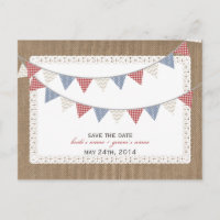Patterned Bunting Burlap Inspired Save The Date