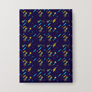 Patterned canvas and clock with a colourful
