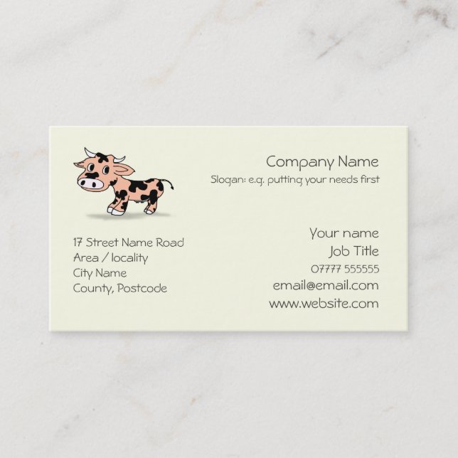 Patterned Cartoon Cow logo Business Card (Front)