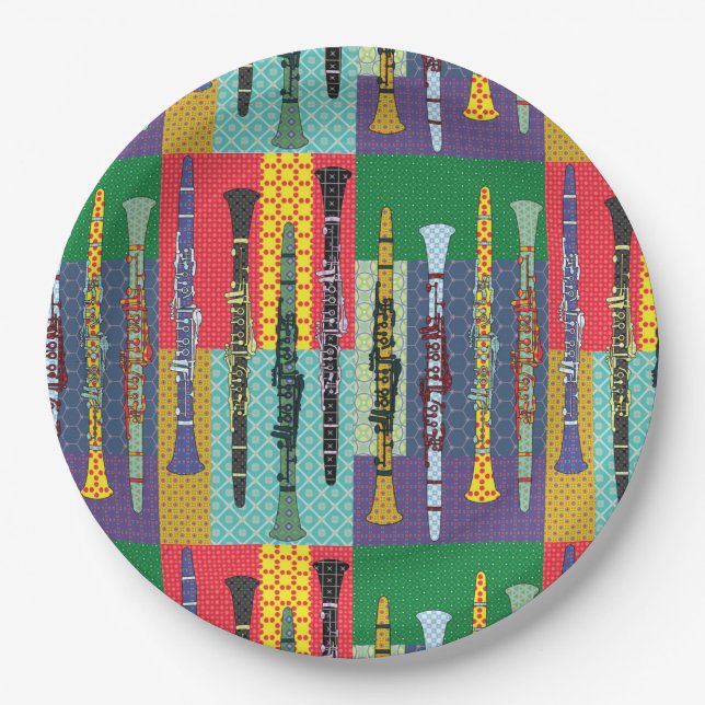 Patterned Clarinets Paper Plate (Front)