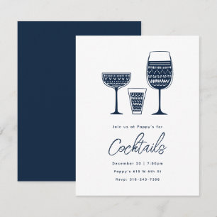 Patterned Cocktails Navy Blue Cocktail Party Invitation