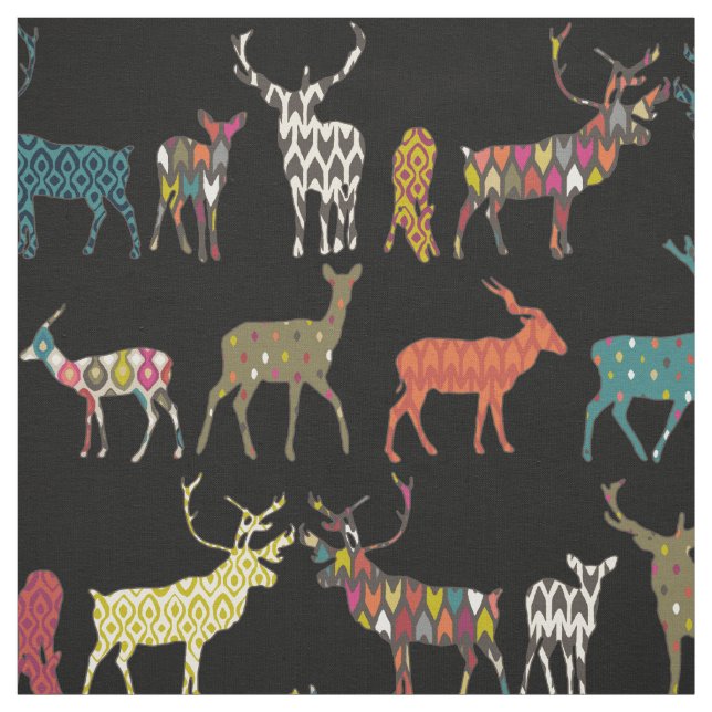 patterned deer black fabric (Swatch)