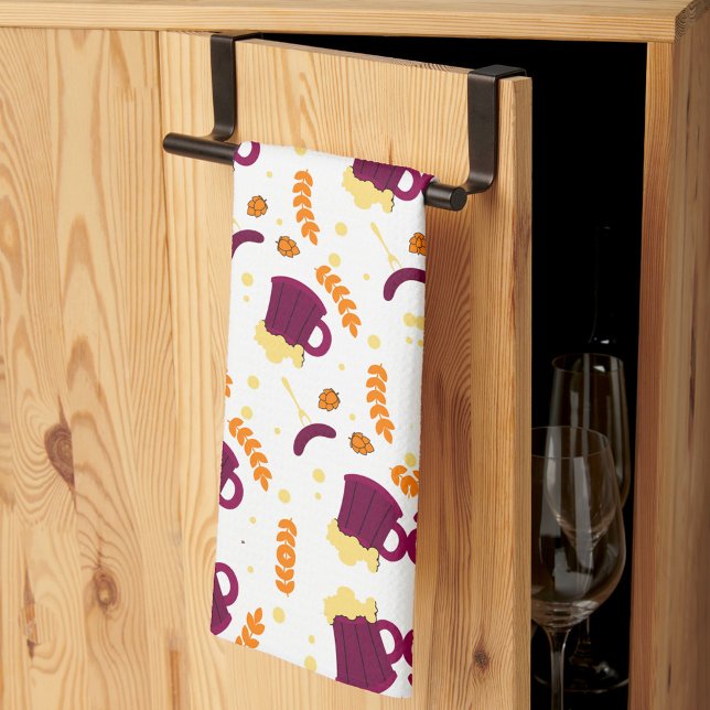 Patterned design with purple cats, yellow fish  tea towel (Creator Uploaded)