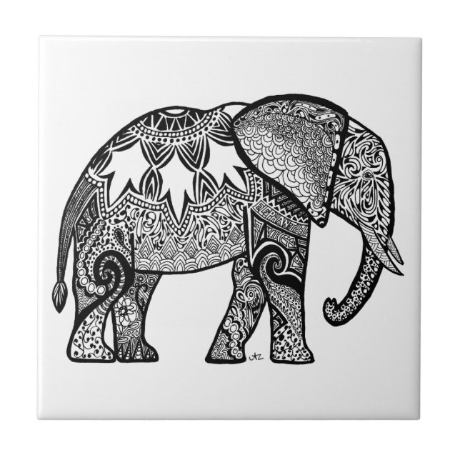 Patterned Elephant Ceramic Tile (Front)