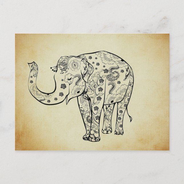 Patterned Elephant Postcard (Front)