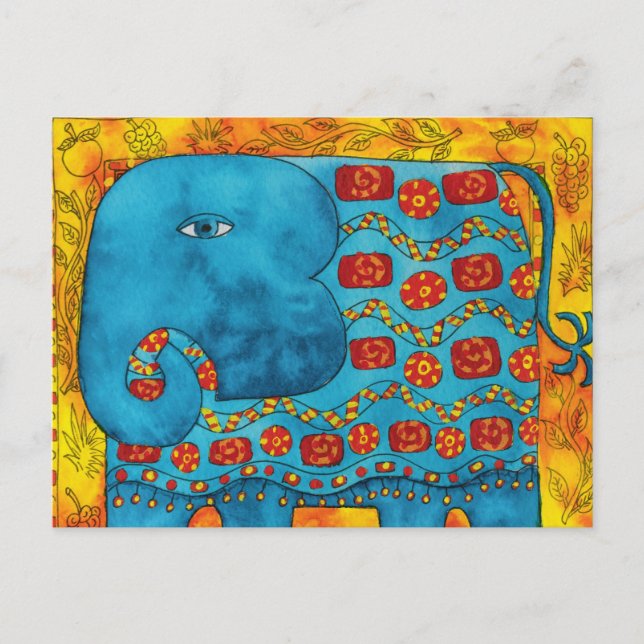 Patterned Elephant Watercolour Illustration Postcard (Front)