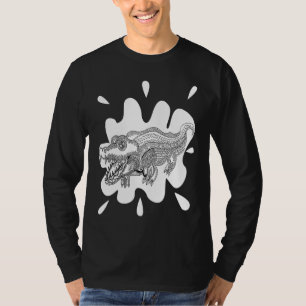 Patterned exotic crocodile artwork black and white T-Shirt