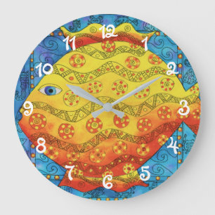 Patterned Fish Large Clock