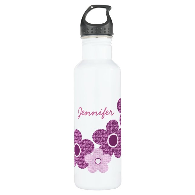 Patterned Flowers Liberty Bottle, Purple 710 Ml Water Bottle (Front)