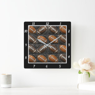 Patterned Football Sports Square Wall Clock