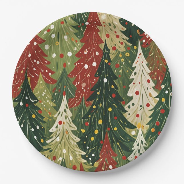 Patterned Forest of Festive Pines Paper Plate (Front)