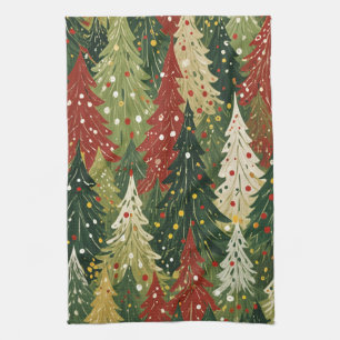 Patterned Forest of Festive Pines Tea Towel