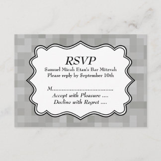Patterned Grey, Black and White Bar Mitzvah RSVP Card
