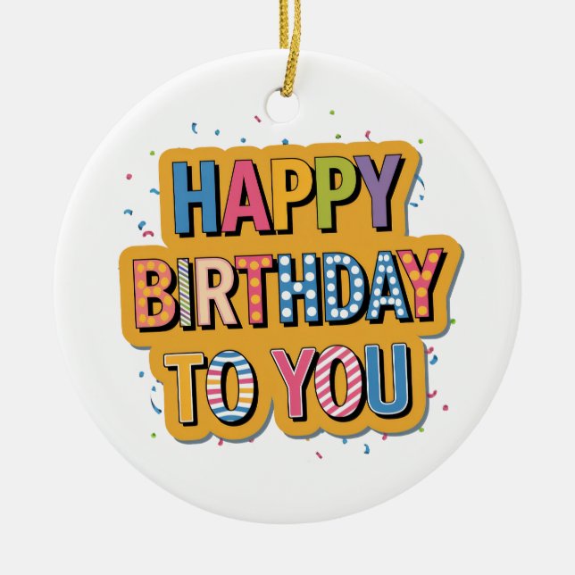 Patterned Happy Birthday Ceramic Ornament (Front)