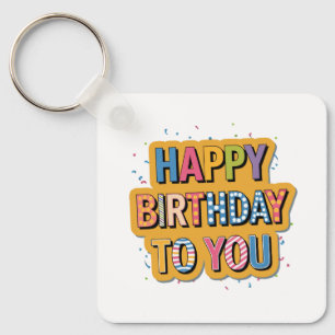 Patterned Happy Birthday Key Ring