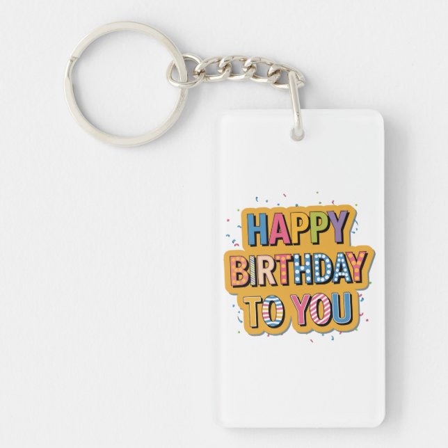 Patterned Happy Birthday Key Ring (Front)