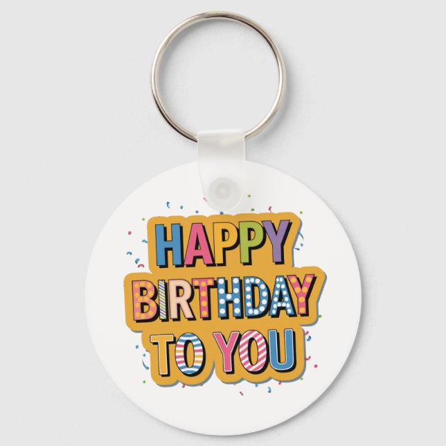 Patterned Happy Birthday Key Ring (Front)