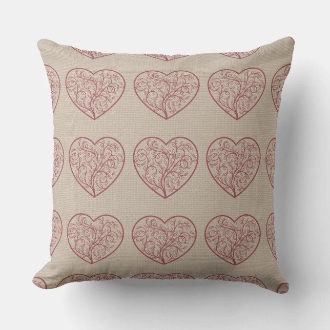 Patterned Heart Reversible Taupe Pillow (Front)