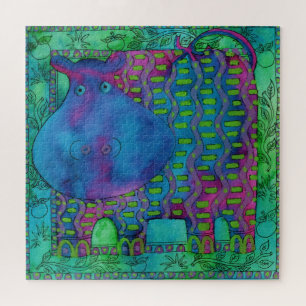 Patterned Hippo Watercolour Illustration Jigsaw Puzzle