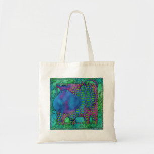 Patterned Hippo Watercolour Illustration Tote Bag