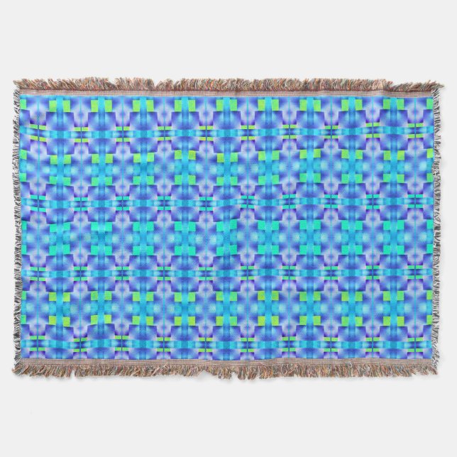 Patterned in bold blue and light green shapes  throw blanket (Front)