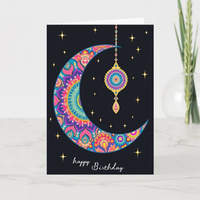 Patterned Moon Birthday Card (Front)