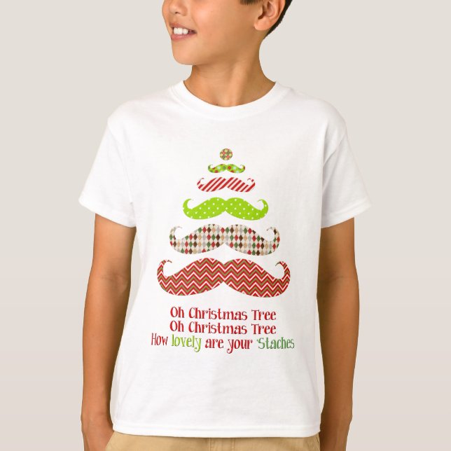 Patterned Moustache Christmas Tree Apparel T-Shirt (Front)