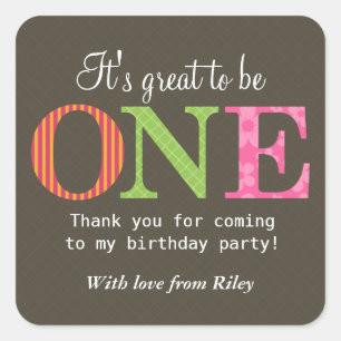 Patterned One Birthday Party Sticker