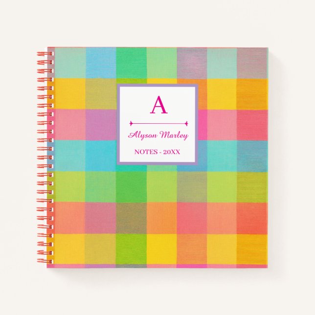 Patterned Pages – Colourful Check Personalised Spi Notebook (Front)