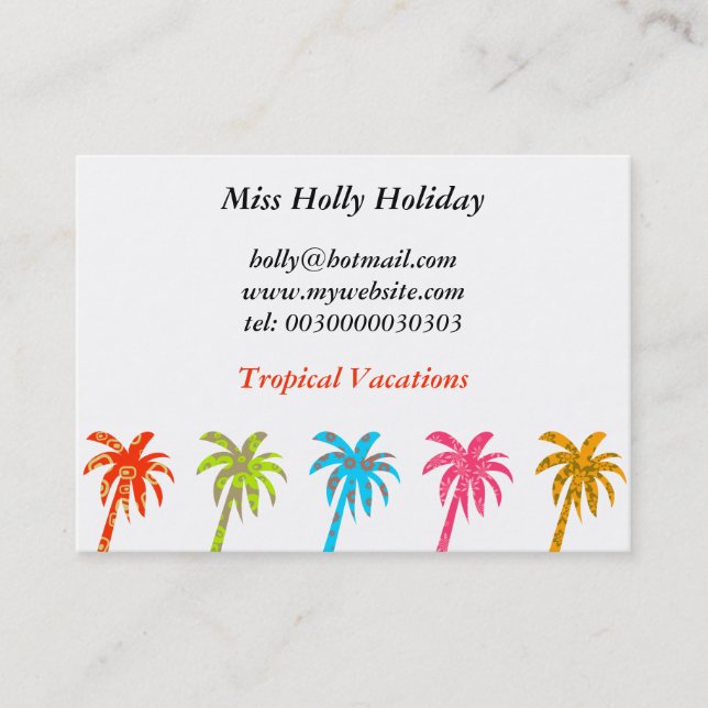Patterned Palm Trees, Miss Holly Holiday, Business Card (Front)