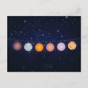 Patterned Paper Lanterns and Starry Sky Postcard