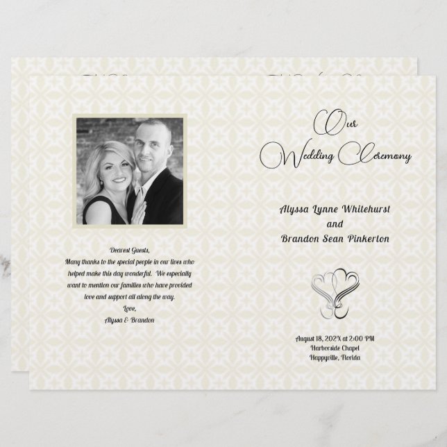 Patterned Photo Wedding Ceremony Folded Program (Front/Back)