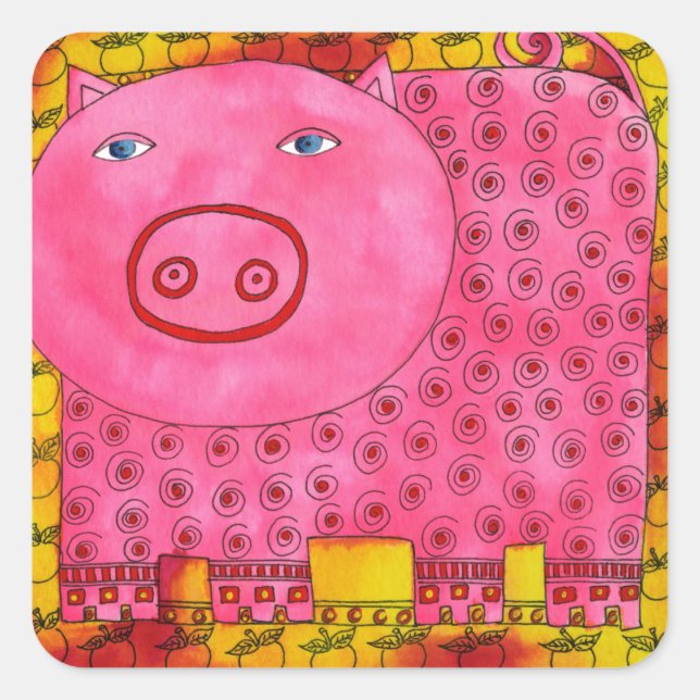 Patterned Pig Square Sticker (Front)