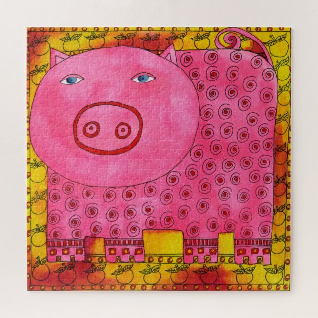 Patterned Pig Watercolour Illustration Jigsaw Puzzle (Horizontal)