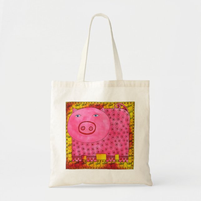 Patterned Pig Watercolour Illustration Tote Bag (Front)