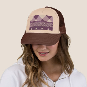 Patterned Prestige Purple & White Damask & Check Trucker Hat