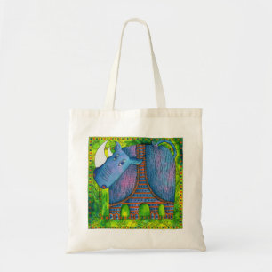 Patterned Rhino Watercolour Illustration Tote Bag