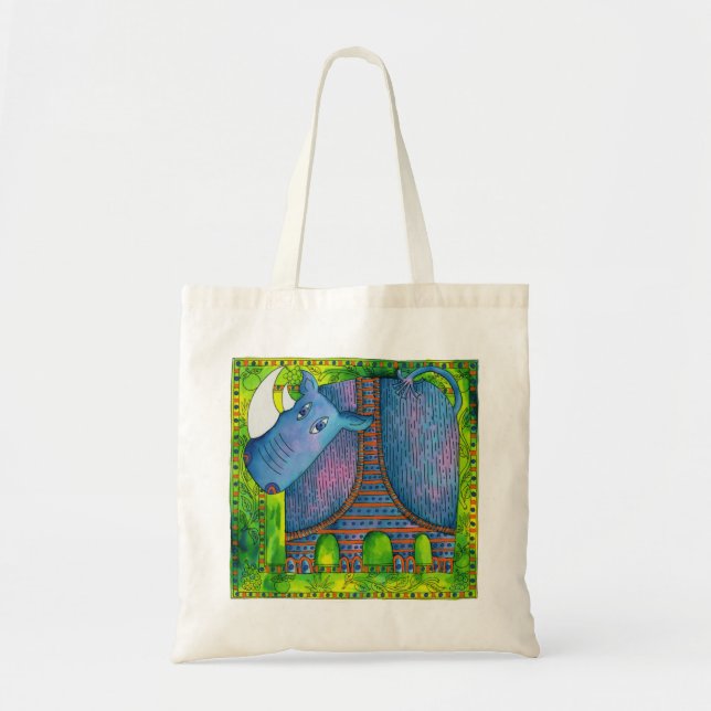 Patterned Rhino Watercolour Illustration Tote Bag (Front)