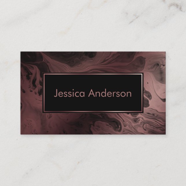 Patterned Rose Gold and Black Marbled Texture Business Card (Front)